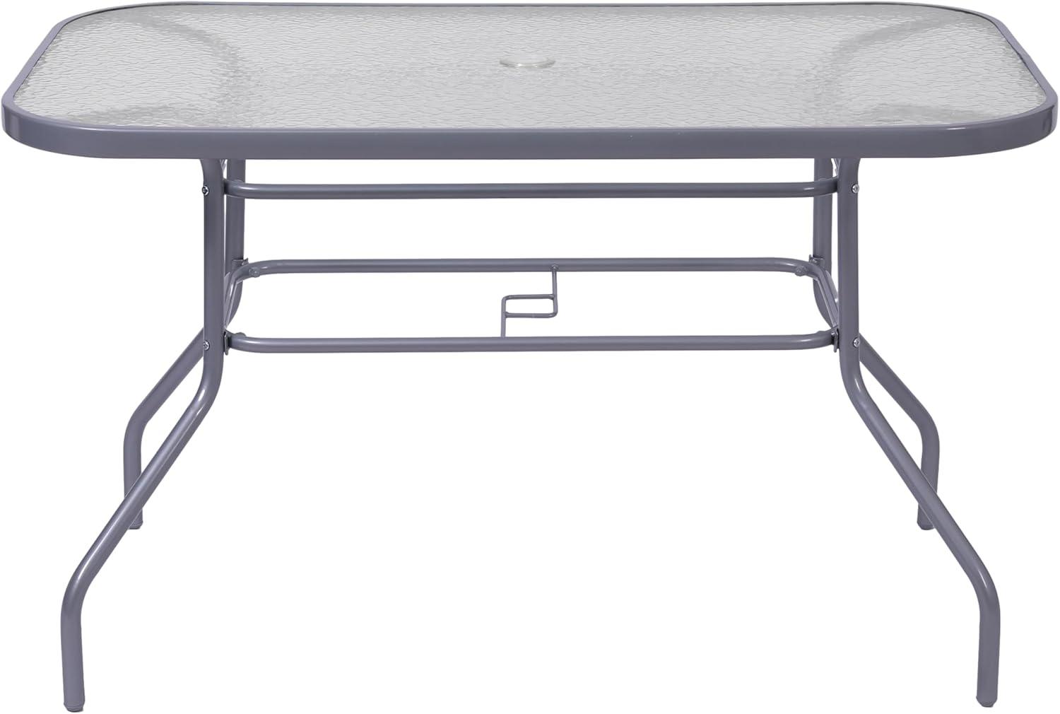 image:imageFlash Furniture Tory Rectangle Patio Table with Umbrella Hole Commercial AllWeather Table with Heat Resistant Tempered Glass Steel Tube Frame 275x4725 SilverClear TopSilver Frame