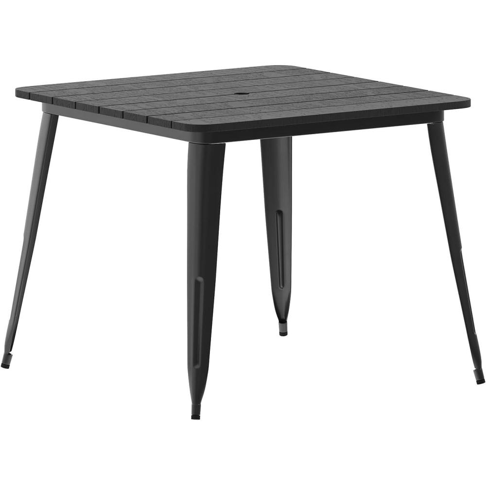 image:imageFlash Furniture Declan Commercial Outdoor Dining Table with Umbrella Hole All Weather Poly Resin Top and Steel Base 36 Square BrownBlackBlack TopBlack Frame