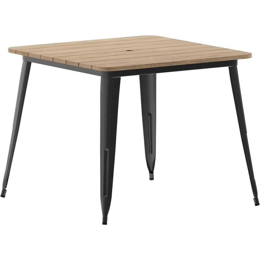 image:imageFlash Furniture Declan Commercial Outdoor Dining Table with Umbrella Hole All Weather Poly Resin Top and Steel Base 36 Square BrownBlackBrownBlack