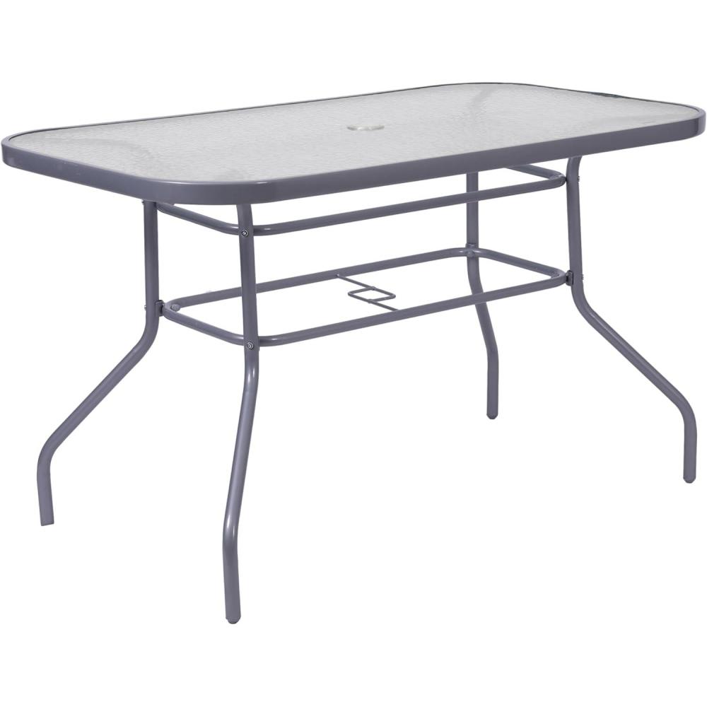 image:imageFlash Furniture Tory Rectangle Patio Table with Umbrella Hole Commercial AllWeather Table with Heat Resistant Tempered Glass Steel Tube Frame 275x4725 SilverClear TopSilver Frame
