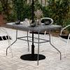 Flash Furniture Tory Rectangle Patio Table with Umbrella Hole, Commercial All-Weather Table with Heat Resistant Tempered Glass, Steel Tube Frame, 27.5×47.25, Silver(Clear Top/Silver Frame)