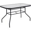 Flash Furniture Tory Rectangle Patio Table with Umbrella Hole, Commercial All-Weather Table with Heat Resistant Tempered Glass, Steel Tube Frame, 27.5×47.25, Silver(Clear Top/Black Frame)