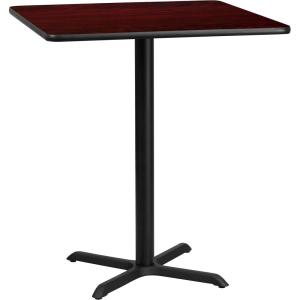 Flash Furniture 36” Square Natural Laminate Table Top with 30” x 30” Bar Height Table Base(Mahogany)