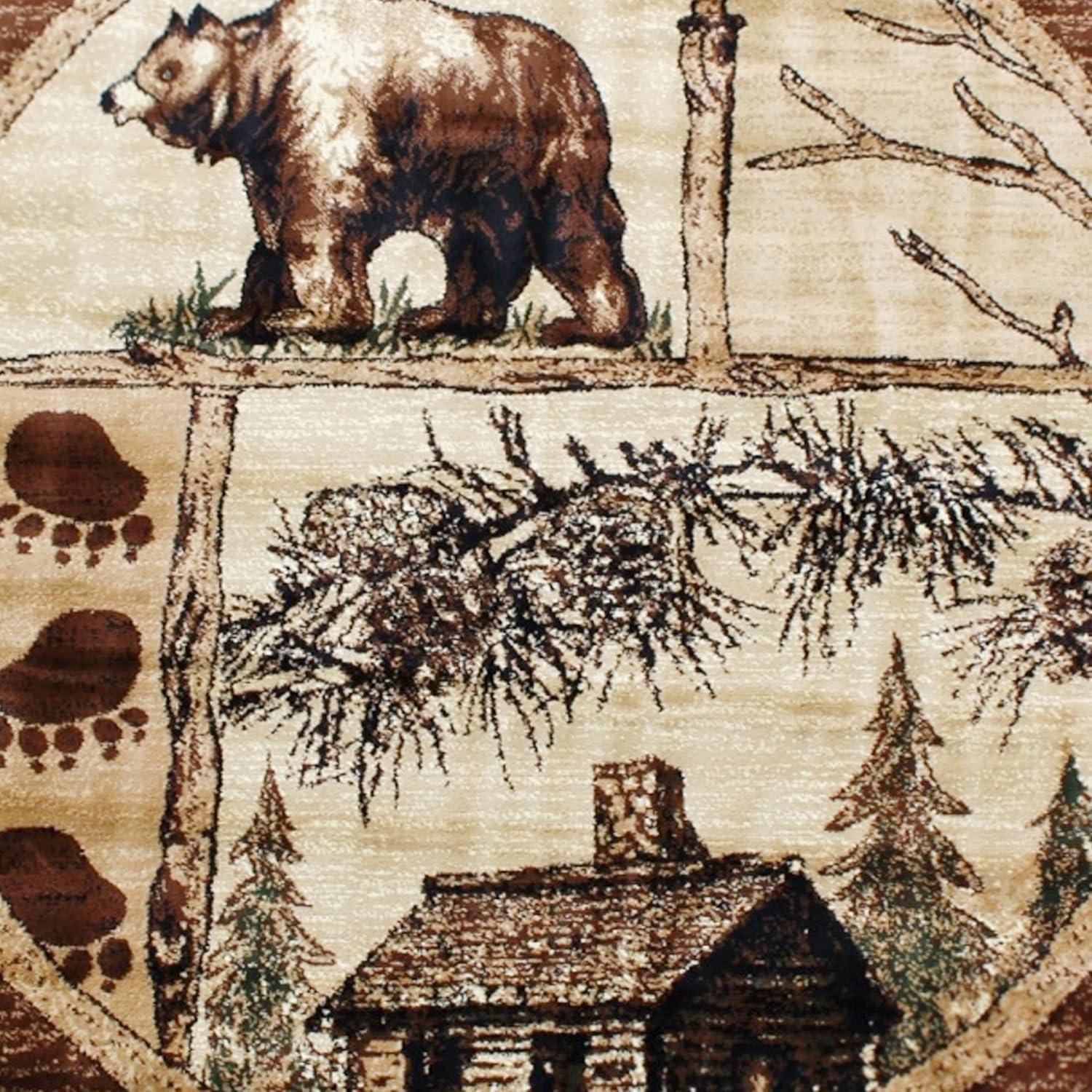 image:imageFlash Furniture Vale Collection Wildlife Area Rug Rustic Brown Nature Inspired Olefin Rug 6 x 6 Area Rug Jute Backing Entryway Living Room BedroomBeige
