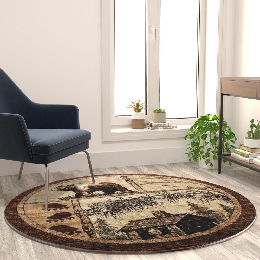 image:imageFlash Furniture Vale Collection Wildlife Area Rug Rustic Brown Nature Inspired Olefin Rug 6 x 6 Area Rug Jute Backing Entryway Living Room BedroomBeige