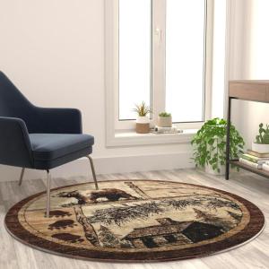 Flash Furniture Vale Collection Wildlife Area Rug – Rustic Brown Nature Inspired Olefin Rug – 6′ x 6′ Area Rug – Jute Backing – Entryway, Living Room, Bedroom(Beige)
