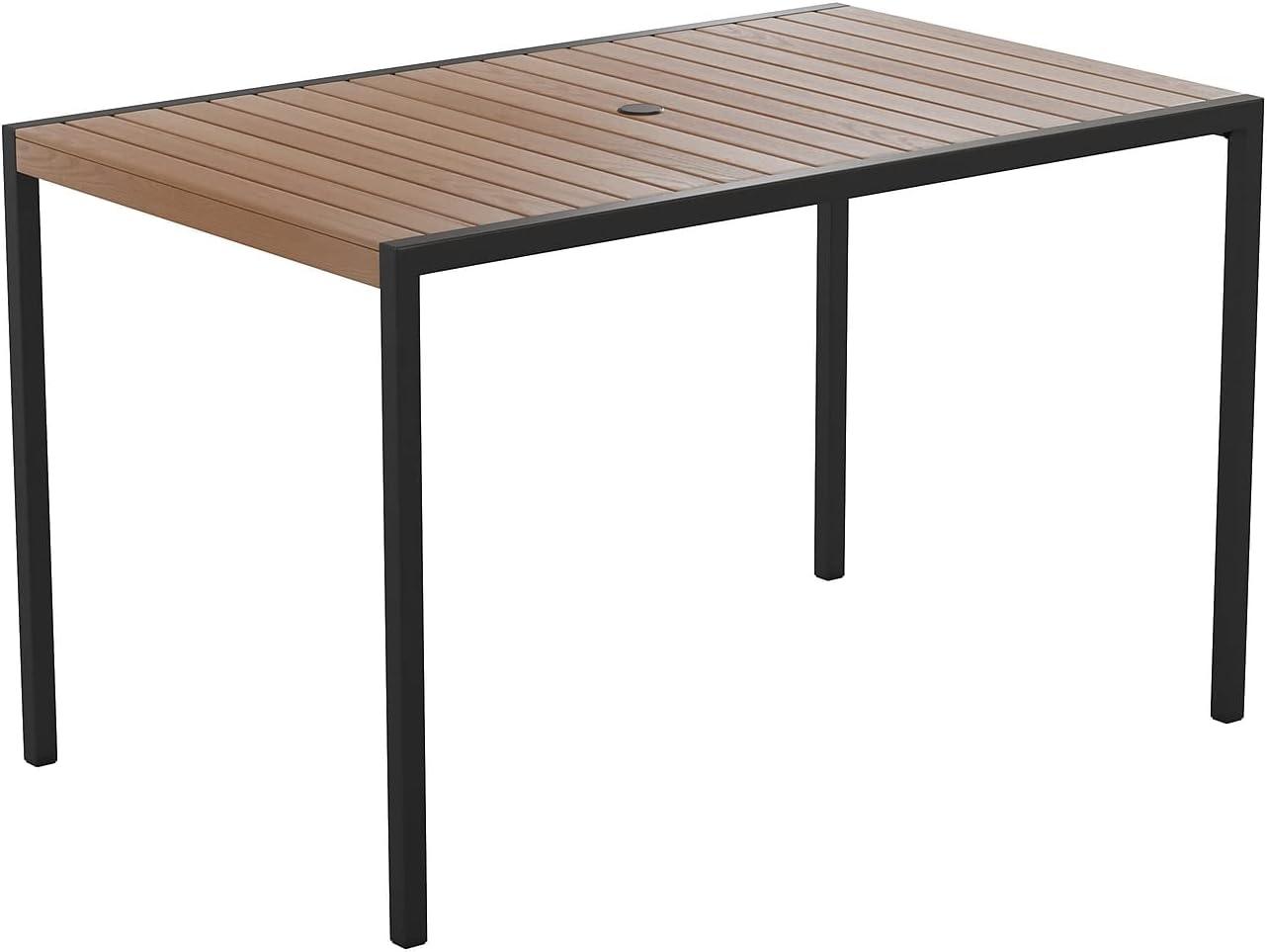 image:imageFlash Furniture 5 Piece Patio Table Set Synthetic Teak Poly Slats 30 x 48 Steel Framed Table with 4 Faux Teak Chairs
