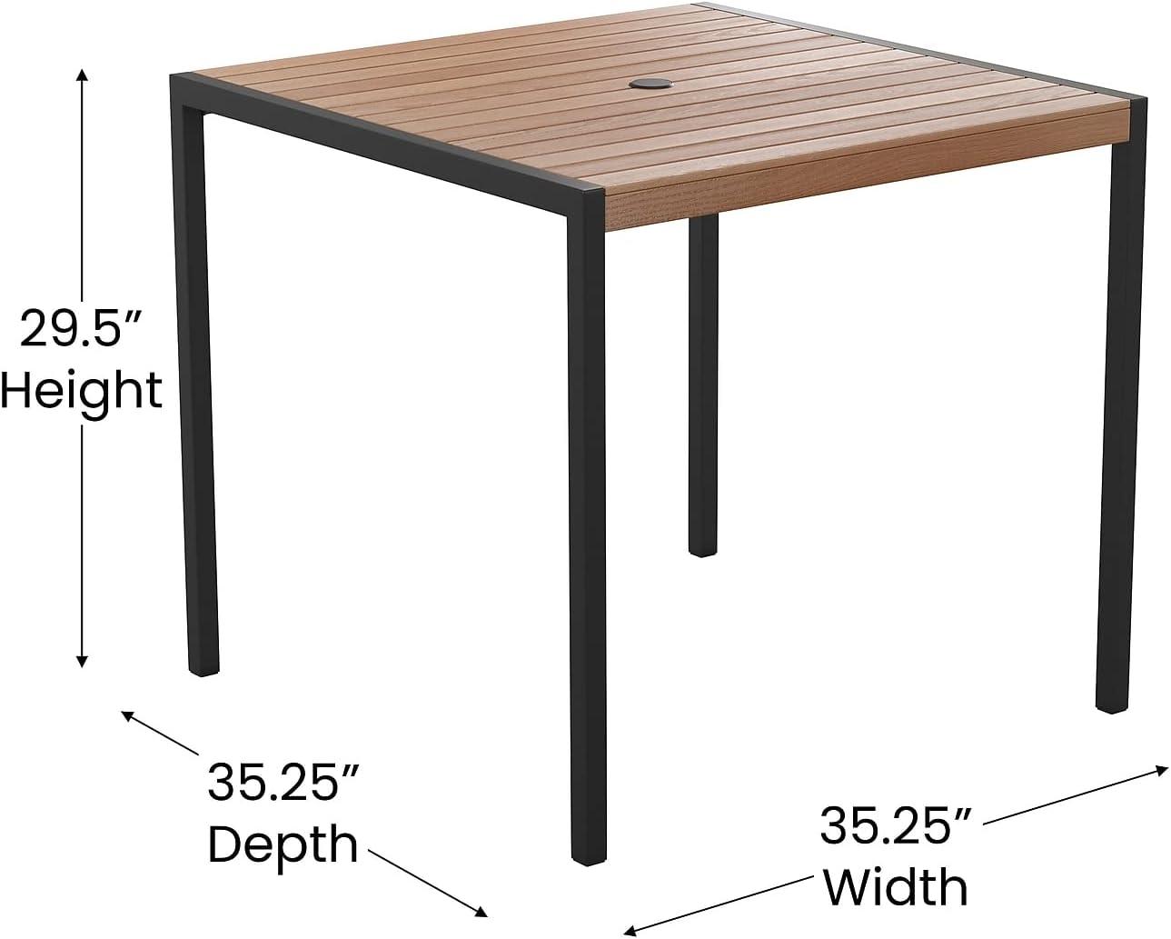 image:imageFlash Furniture 7 Piece Patio Table Set 4 Synthetic Stackable Faux Teak Chairs 35 Square Faux Teak Table Tan Umbrella with BaseGrey