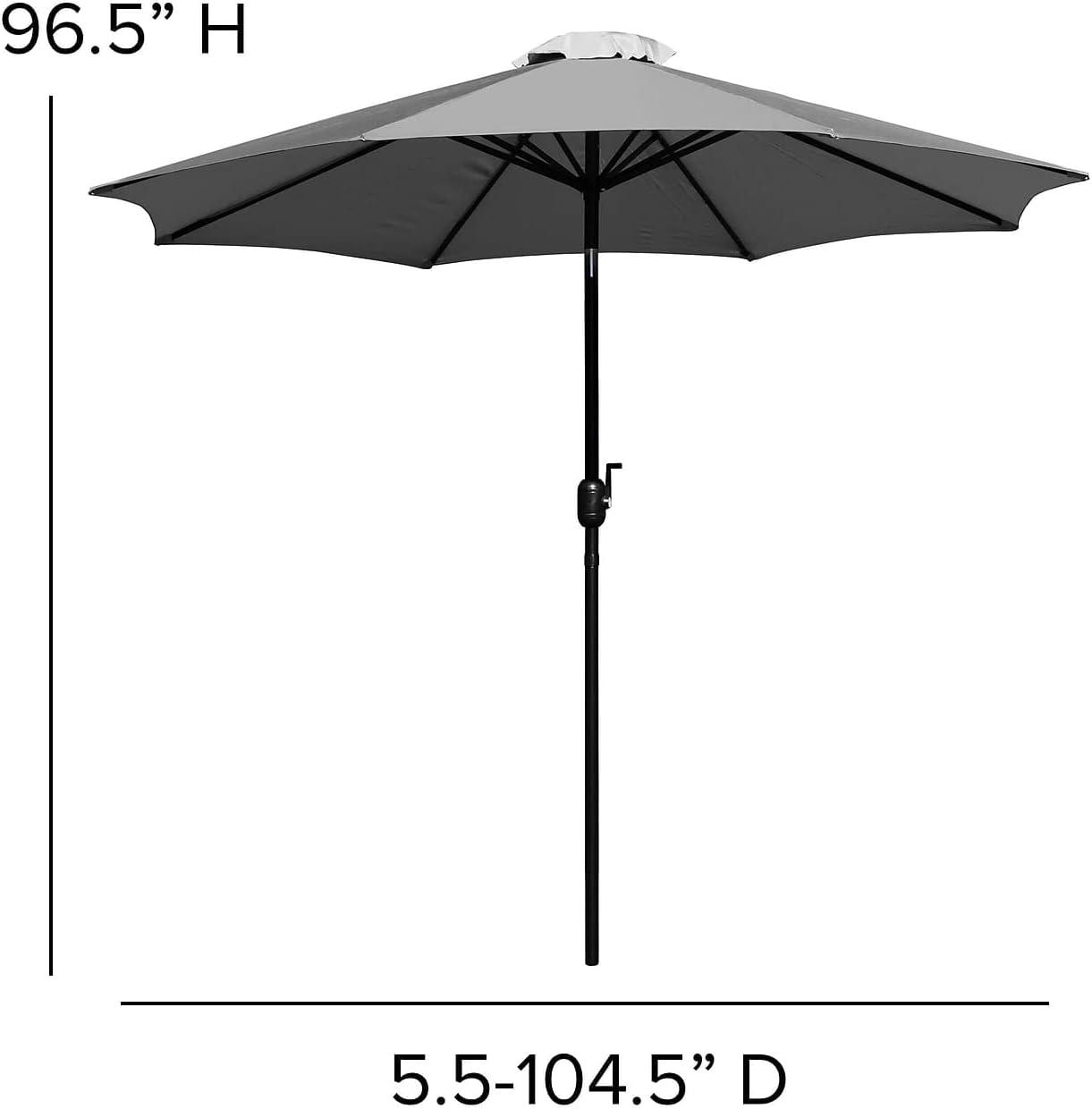 image:imageFlash Furniture 7 Piece Patio Table Set 4 Synthetic Stackable Faux Teak Chairs 35 Square Faux Teak Table Tan Umbrella with BaseGrey