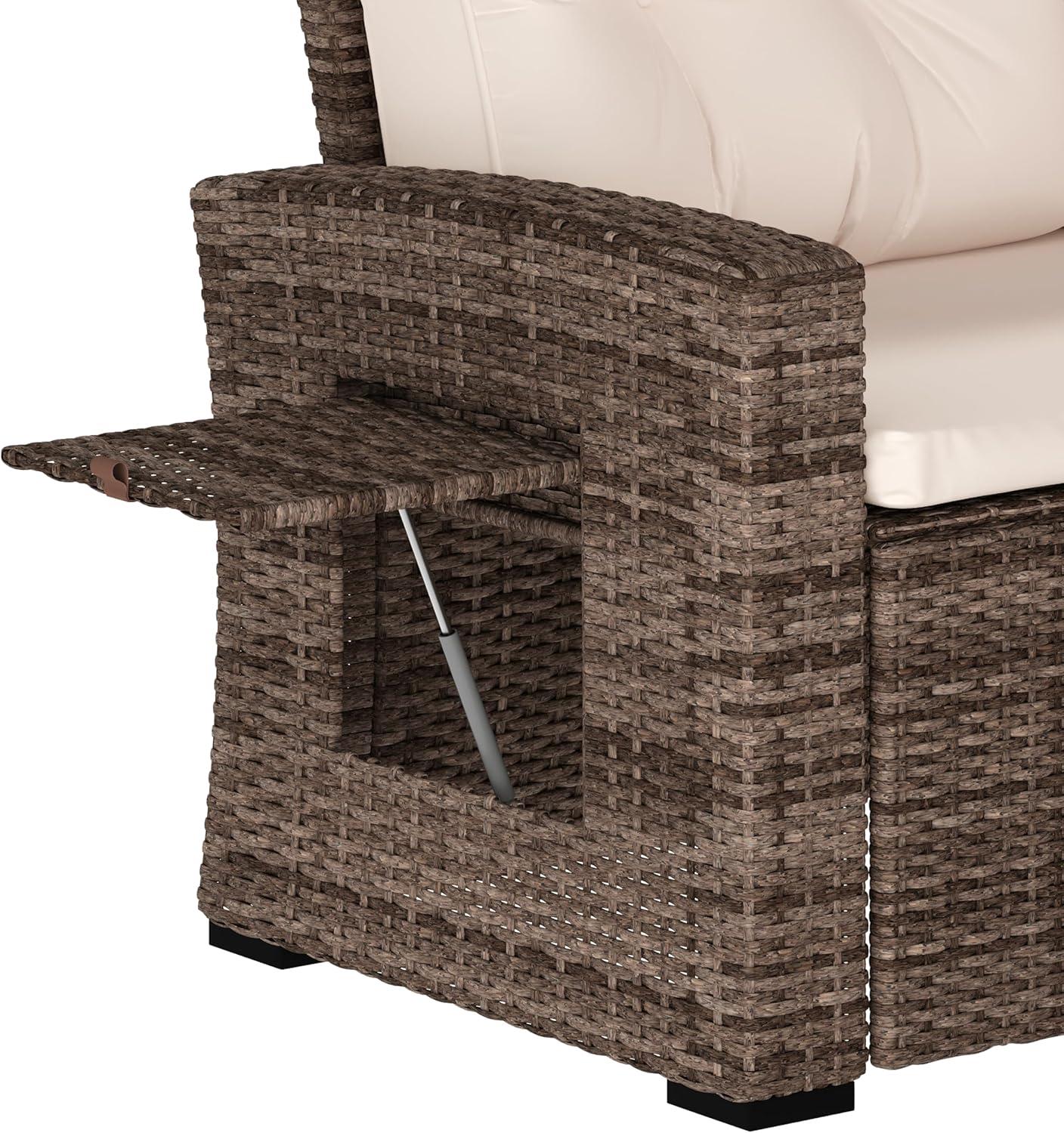 image:imageFlash Furniture Huck Wicker Rattan Conversation Set Versatile IndoorOutdoor Use LShaped Sofa and Dining Table WeatherResistant Cushions GrayBeige CushionsBrown Frame