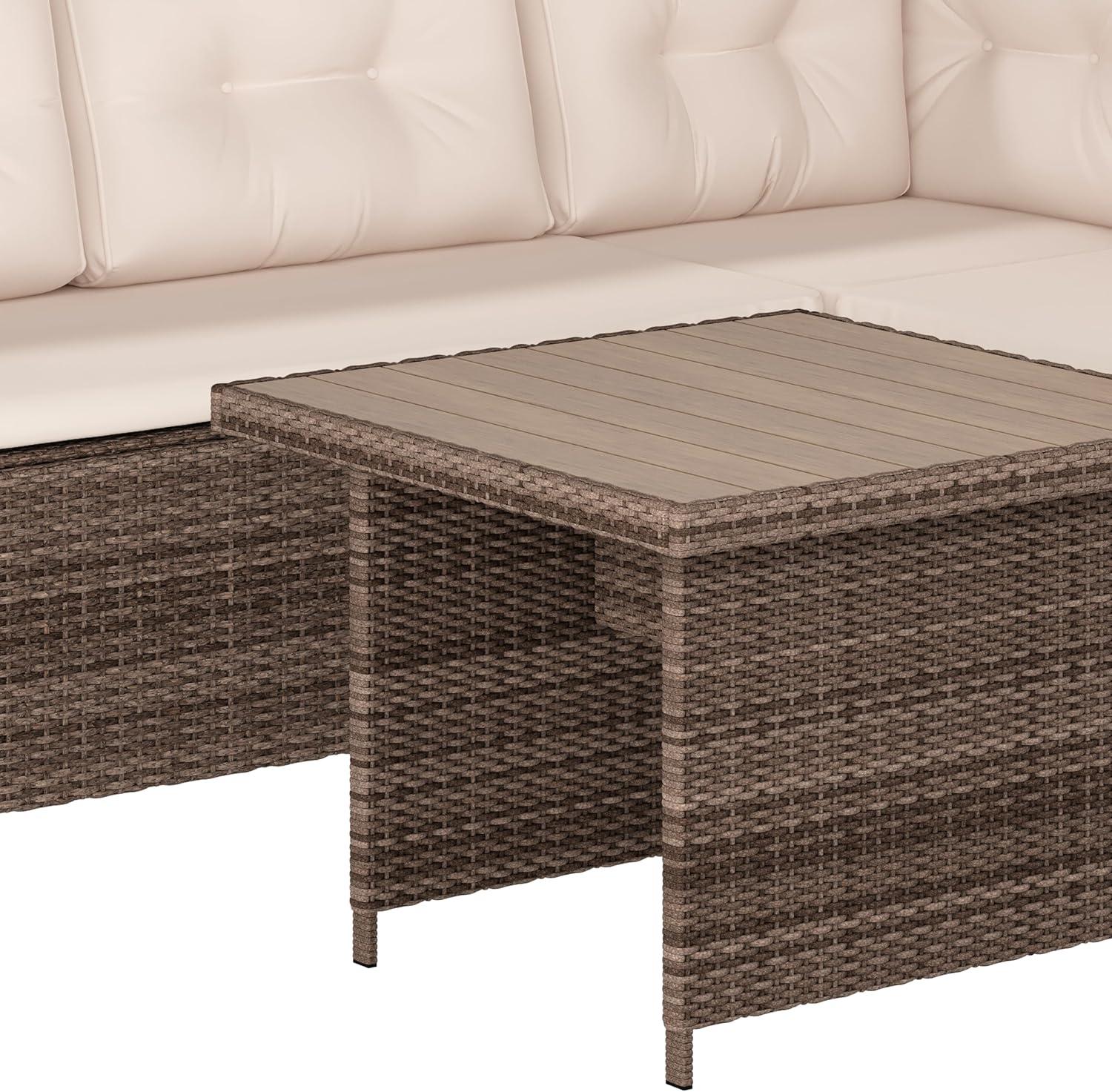 image:imageFlash Furniture Huck Wicker Rattan Conversation Set Versatile IndoorOutdoor Use LShaped Sofa and Dining Table WeatherResistant Cushions GrayBeige CushionsBrown Frame