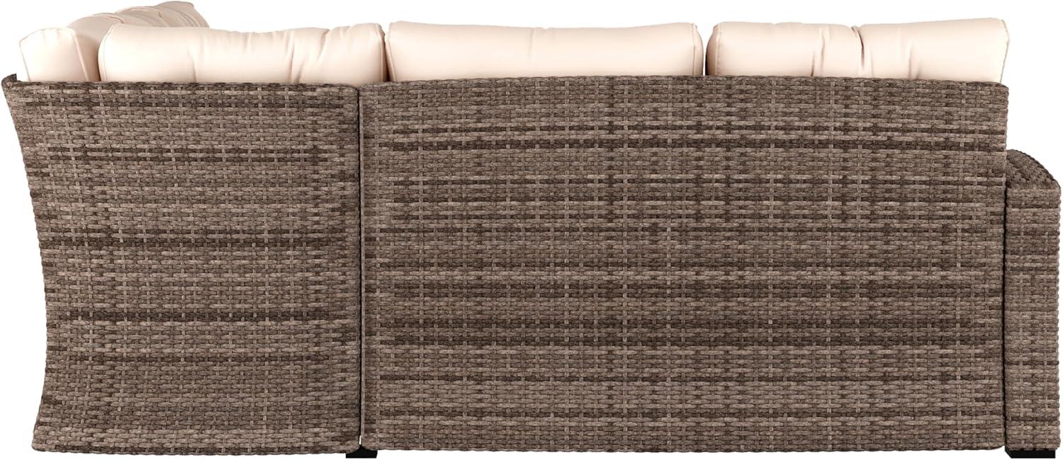 image:imageFlash Furniture Huck Wicker Rattan Conversation Set Versatile IndoorOutdoor Use LShaped Sofa and Dining Table WeatherResistant Cushions GrayBeige CushionsBrown Frame