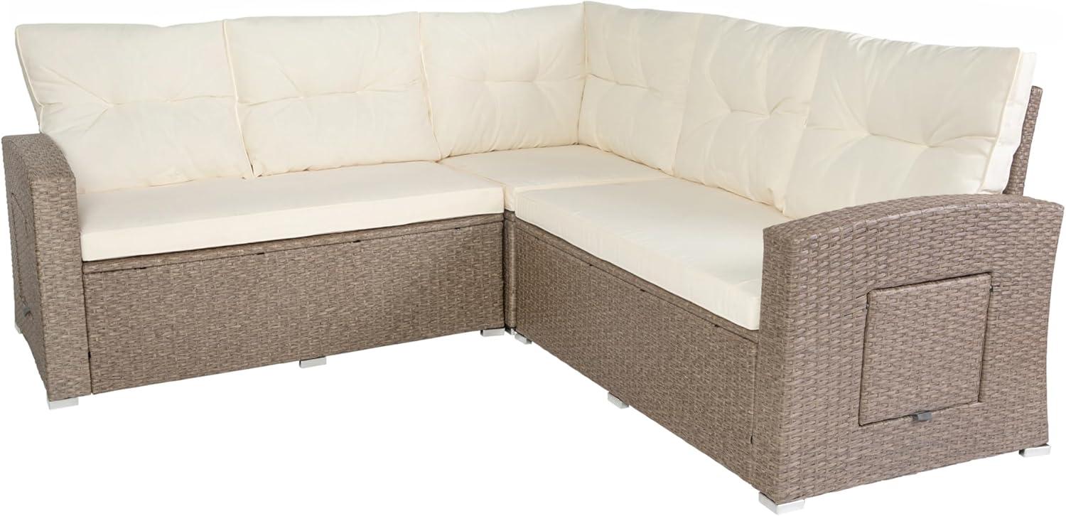 image:imageFlash Furniture Huck Wicker Rattan Conversation Set Versatile IndoorOutdoor Use LShaped Sofa and Dining Table WeatherResistant Cushions GrayBeige CushionsBrown Frame