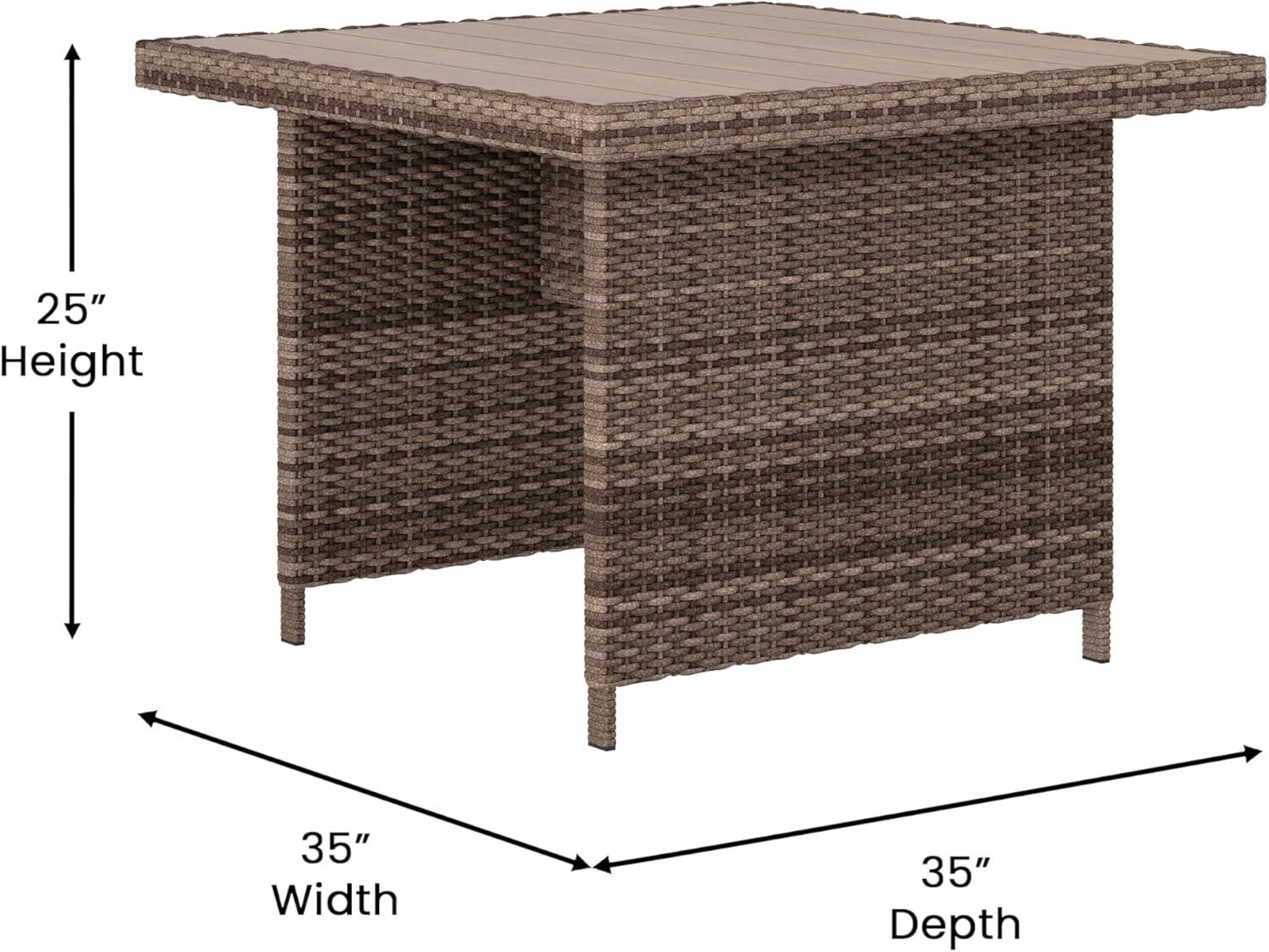 image:imageFlash Furniture Huck Wicker Rattan Conversation Set Versatile IndoorOutdoor Use LShaped Sofa and Dining Table WeatherResistant Cushions GrayBeige CushionsBrown Frame