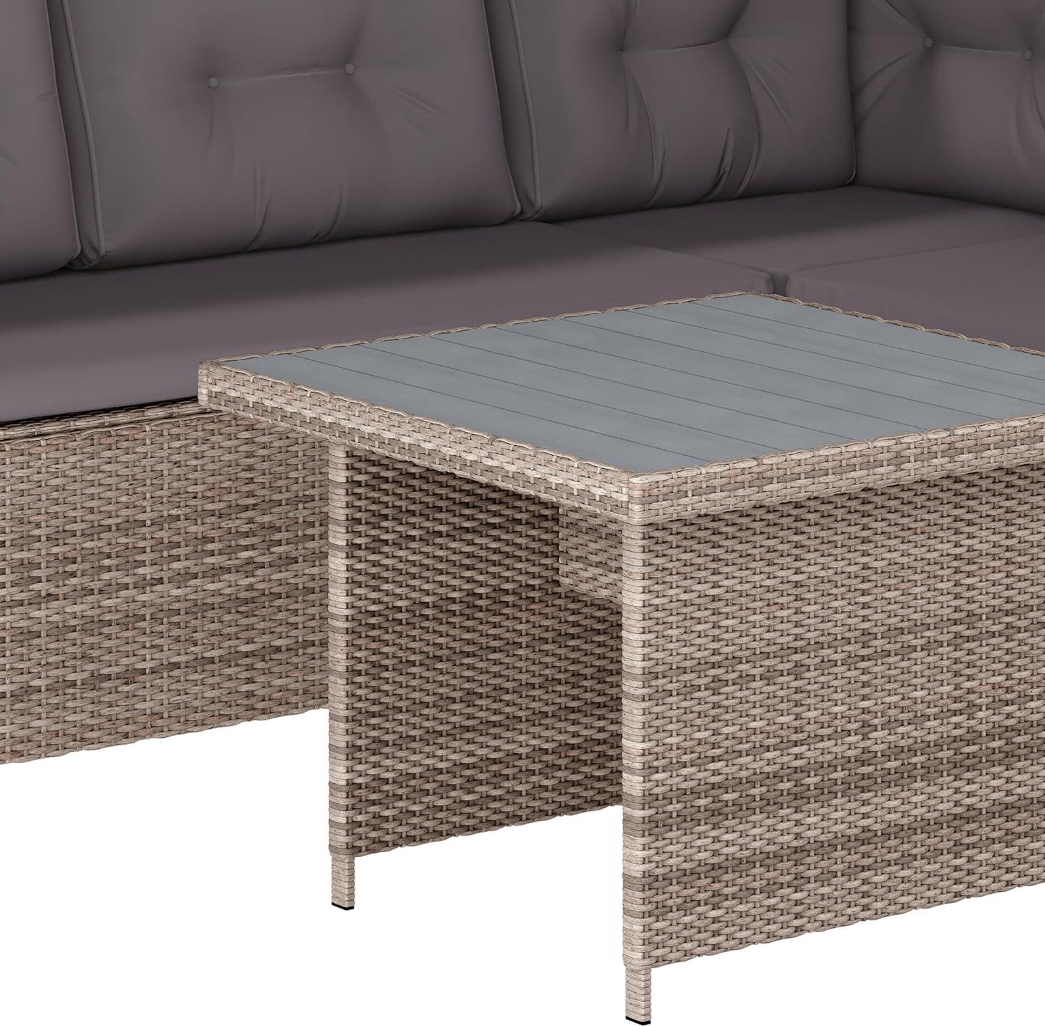 image:imageFlash Furniture Huck Wicker Rattan Conversation Set Versatile IndoorOutdoor Use LShaped Sofa and Dining Table WeatherResistant Cushions GrayGray CushionsGray Frame