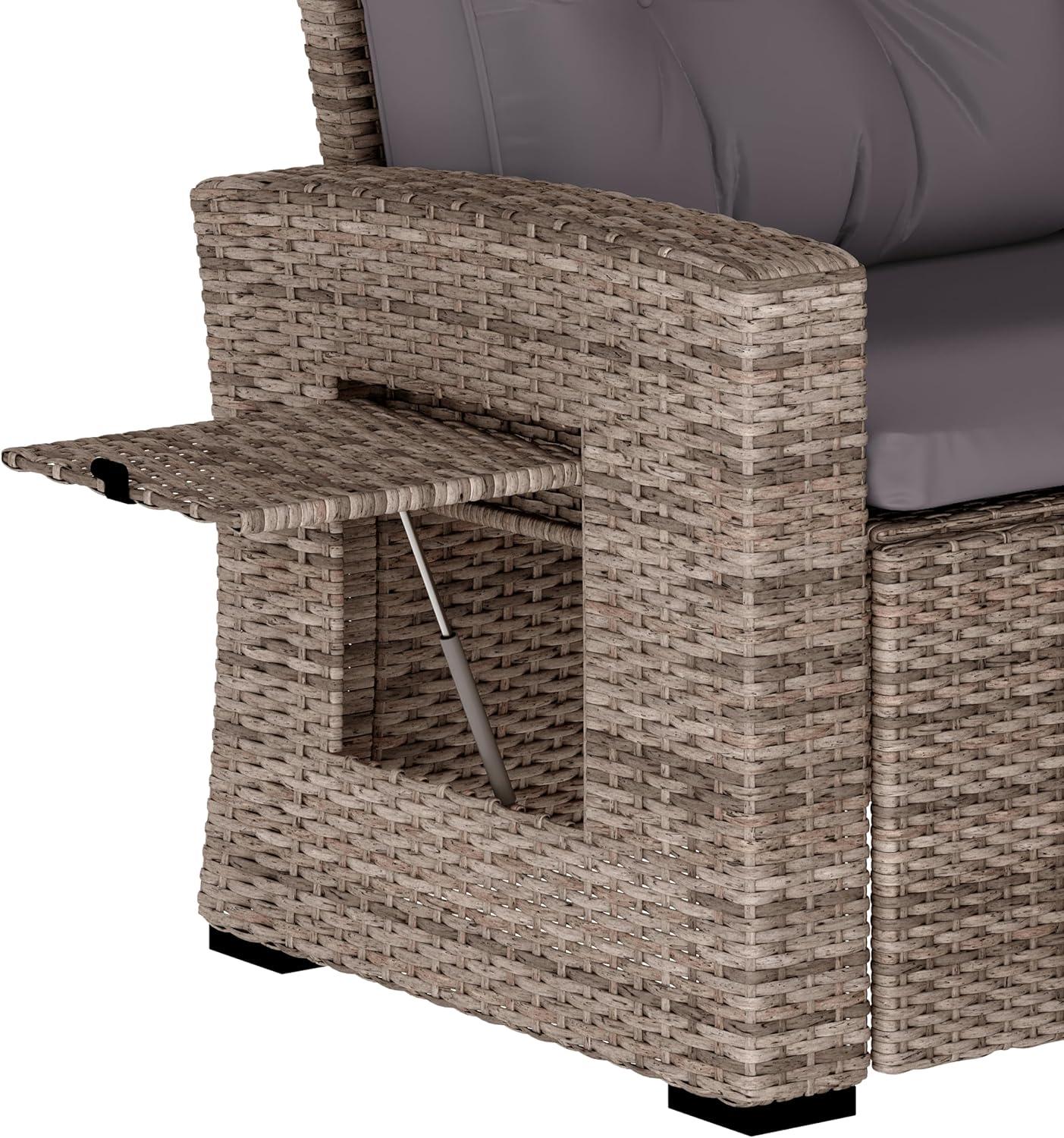 image:imageFlash Furniture Huck Wicker Rattan Conversation Set Versatile IndoorOutdoor Use LShaped Sofa and Dining Table WeatherResistant Cushions GrayGray CushionsGray Frame
