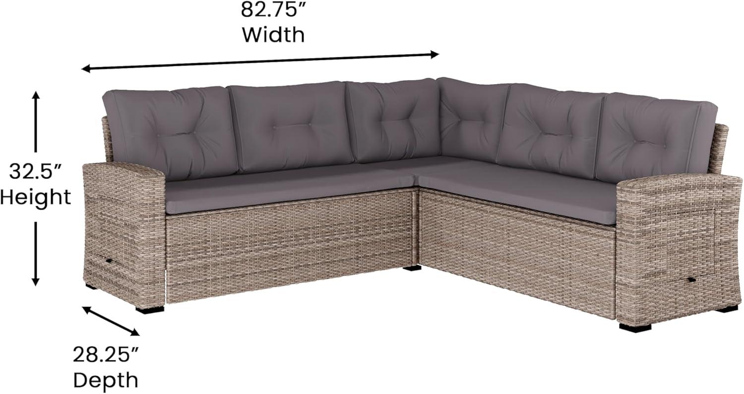 image:imageFlash Furniture Huck Wicker Rattan Conversation Set Versatile IndoorOutdoor Use LShaped Sofa and Dining Table WeatherResistant Cushions GrayGray CushionsGray Frame