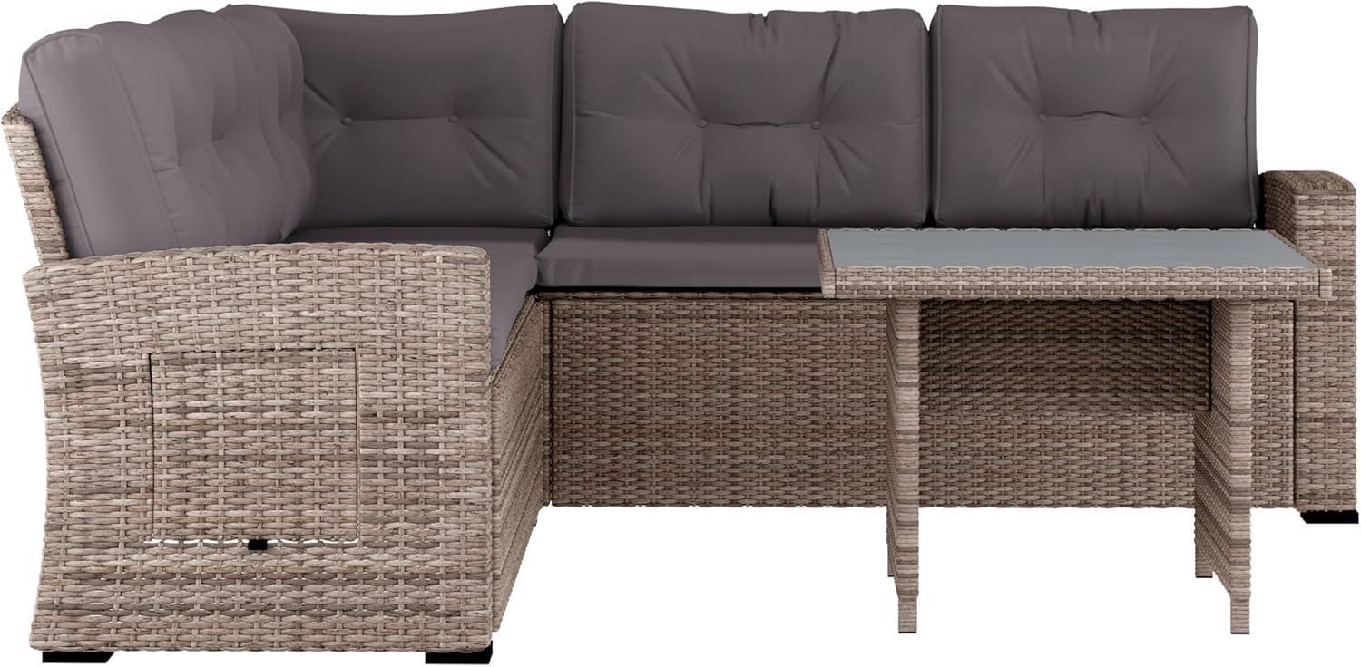 image:imageFlash Furniture Huck Wicker Rattan Conversation Set Versatile IndoorOutdoor Use LShaped Sofa and Dining Table WeatherResistant Cushions GrayGray CushionsGray Frame