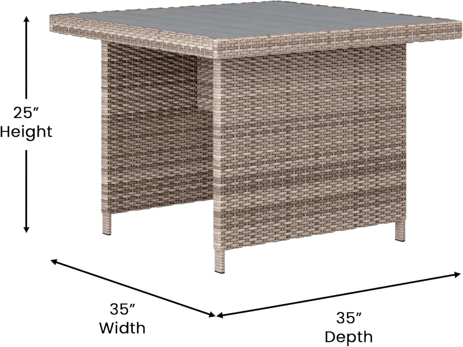 image:imageFlash Furniture Huck Wicker Rattan Conversation Set Versatile IndoorOutdoor Use LShaped Sofa and Dining Table WeatherResistant Cushions GrayGray CushionsGray Frame