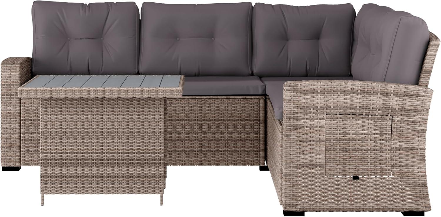 image:imageFlash Furniture Huck Wicker Rattan Conversation Set Versatile IndoorOutdoor Use LShaped Sofa and Dining Table WeatherResistant Cushions GrayGray CushionsGray Frame