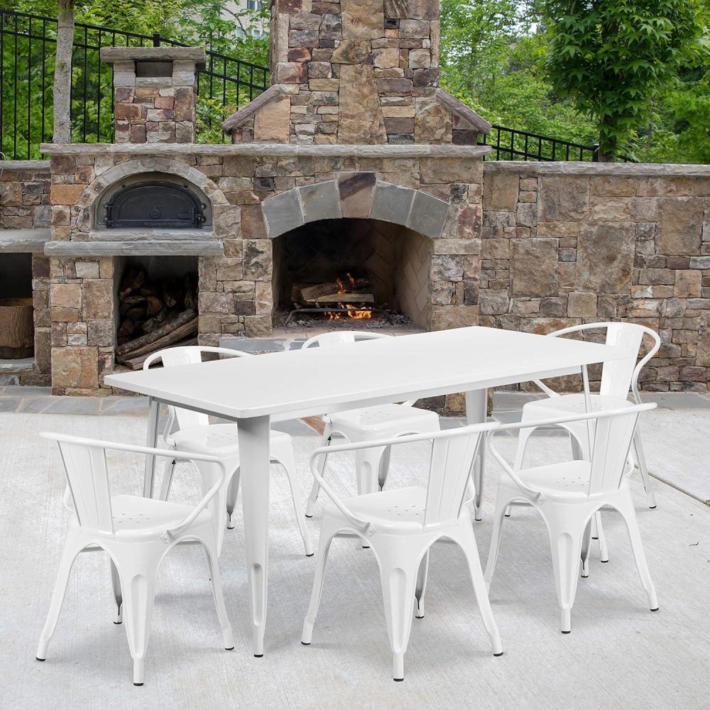 image:imageFlash Furniture Commercial Grade 315 x 63 Rectangular Black Metal IndoorOutdoor Table Set with 6 Arm ChairsWhite