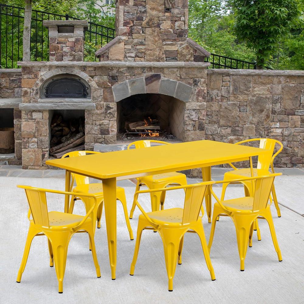 image:imageFlash Furniture Commercial Grade 315 x 63 Rectangular Black Metal IndoorOutdoor Table Set with 6 Arm ChairsYellow