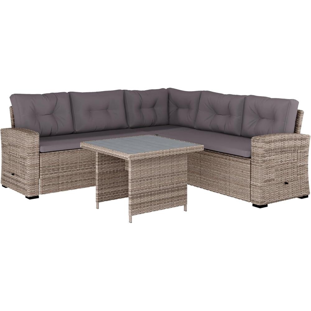 image:imageFlash Furniture Huck Wicker Rattan Conversation Set Versatile IndoorOutdoor Use LShaped Sofa and Dining Table WeatherResistant Cushions GrayGray CushionsGray Frame