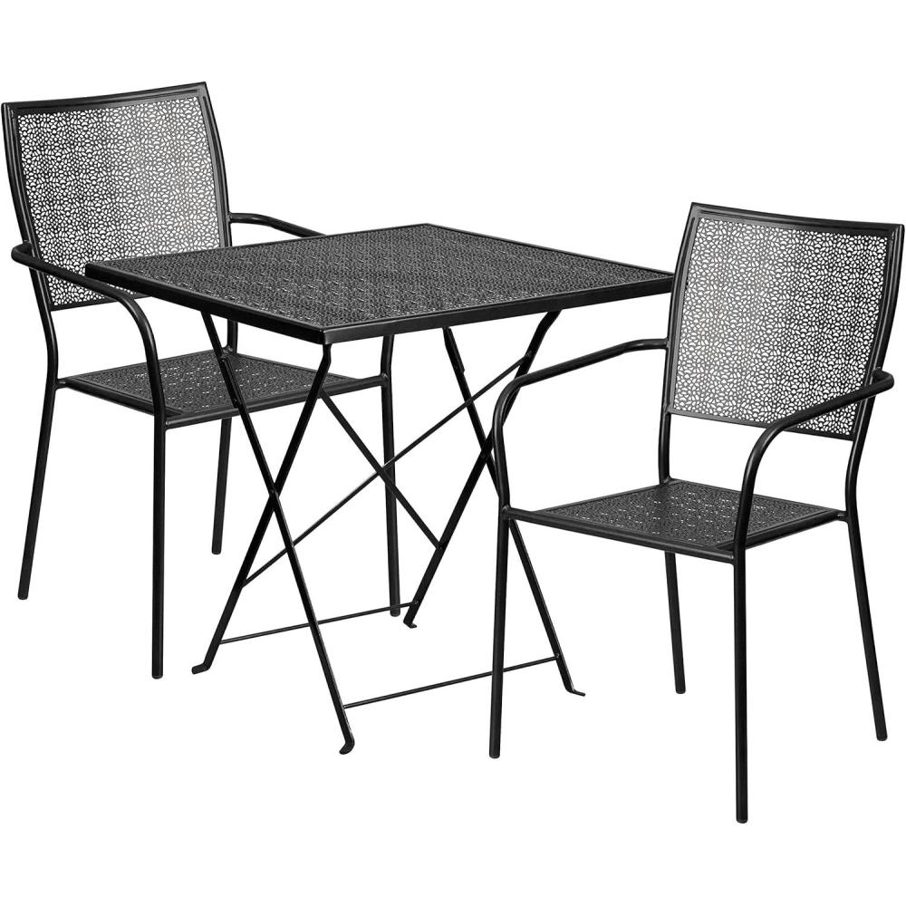 image:imageFlash Furniture Oia Commercial Grade 28 Square White IndoorOutdoor Steel Folding Patio Table Set with 2 Square Back ChairsBlack