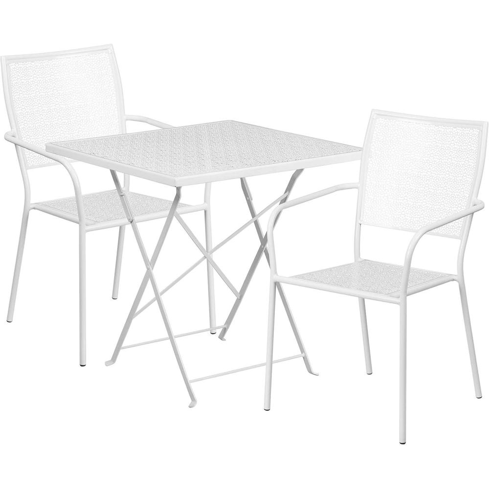 image:imageFlash Furniture Oia Commercial Grade 28 Square White IndoorOutdoor Steel Folding Patio Table Set with 2 Square Back ChairsWhite