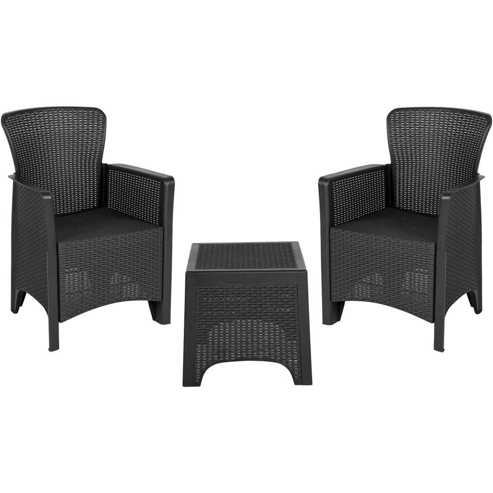 image:imageFlash Furniture Seneca Dark Gray Faux Rattan Plastic Chair Set with Matching Side TableDark Gray