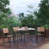 Flash Furniture 5 Piece Patio Table Set – Synthetic Teak Poly Slats – 30″ x 48″ Steel Framed Table with 4 Faux Teak Chairs