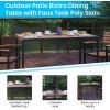 Flash Furniture 5 Piece Patio Table Set – Synthetic Teak Poly Slats – 30″ x 48″ Steel Framed Table with 4 Faux Teak Chairs