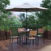 Flash Furniture 7 Piece Patio Table Set – 4 Synthetic Stackable Faux Teak Chairs – 35″ Square Faux Teak Table – Tan Umbrella with Base(Grey)