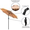 Flash Furniture 7 Piece Patio Table Set – 4 Synthetic Stackable Faux Teak Chairs – 35″ Square Faux Teak Table – Tan Umbrella with Base(Tan)