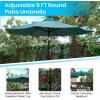 Flash Furniture 7 Piece Patio Table Set – 4 Synthetic Stackable Faux Teak Chairs – 35″ Square Faux Teak Table – Tan Umbrella with Base(Teal)