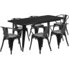 Flash Furniture Commercial Grade 31.5″ x 63″ Rectangular Black Metal Indoor-Outdoor Table Set with 6 Arm Chairs(Black)