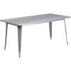 Flash Furniture Commercial Grade 31.5″ x 63″ Rectangular Black Metal Indoor-Outdoor Table Set with 6 Arm Chairs(Silver)