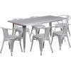 Flash Furniture Commercial Grade 31.5″ x 63″ Rectangular Black Metal Indoor-Outdoor Table Set with 6 Arm Chairs(Silver)
