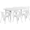 Flash Furniture Commercial Grade 31.5″ x 63″ Rectangular Black Metal Indoor-Outdoor Table Set with 6 Arm Chairs(White)