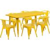 Flash Furniture Commercial Grade 31.5″ x 63″ Rectangular Black Metal Indoor-Outdoor Table Set with 6 Arm Chairs(Yellow)