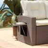 Flash Furniture Huck Wicker Rattan Conversation Set, Versatile Indoor/Outdoor Use, L-Shaped Sofa and Dining Table, Weather-Resistant Cushions, Gray(Beige Cushions/Brown Frame)