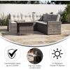 Flash Furniture Huck Wicker Rattan Conversation Set, Versatile Indoor/Outdoor Use, L-Shaped Sofa and Dining Table, Weather-Resistant Cushions, Gray(Beige Cushions/Brown Frame)