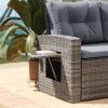 Flash Furniture Huck Wicker Rattan Conversation Set, Versatile Indoor/Outdoor Use, L-Shaped Sofa and Dining Table, Weather-Resistant Cushions, Gray(Gray Cushions/Gray Frame)