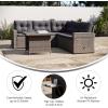 Flash Furniture Huck Wicker Rattan Conversation Set, Versatile Indoor/Outdoor Use, L-Shaped Sofa and Dining Table, Weather-Resistant Cushions, Gray(Gray Cushions/Gray Frame)