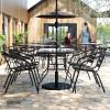 Flash Furniture Lila Commercial 5-Piece Outdoor Dining Set, Tempered Glass Patio Table with Umbrella Hole, 4 Triple Slat Chairs, 47″, Black