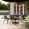 Flash Furniture Lila Commercial 5-Piece Outdoor Dining Set, Tempered Glass Patio Table with Umbrella Hole, 4 Triple Slat Chairs, 47″, Black