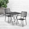 Flash Furniture Oia Commercial Grade 28″ Square White Indoor-Outdoor Steel Folding Patio Table Set with 2 Square Back Chairs(Black)