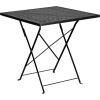 Flash Furniture Oia Commercial Grade 28″ Square White Indoor-Outdoor Steel Folding Patio Table Set with 2 Square Back Chairs(Black)