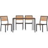 Flash Furniture 5 Piece Patio Table Set – Synthetic Teak Poly Slats – 30″ x 48″ Steel Framed Table with 4 Faux Teak Chairs