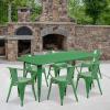 Flash Furniture Commercial Grade 31.5″ x 63″ Rectangular Black Metal Indoor-Outdoor Table Set with 6 Arm Chairs(Green)
